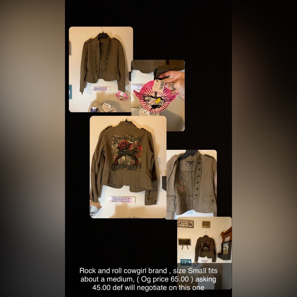 Womens Rock rival Denim, Rock and Roll Brand Green camo army colored jacket